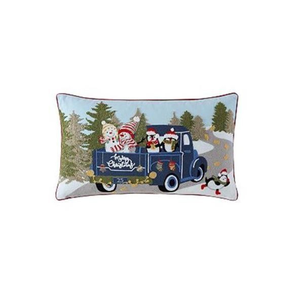 ID HOME FASHIONS Merry Christmas Snowman Truck Decorative Pillow, 14" x 24" - Picture 2 of 6